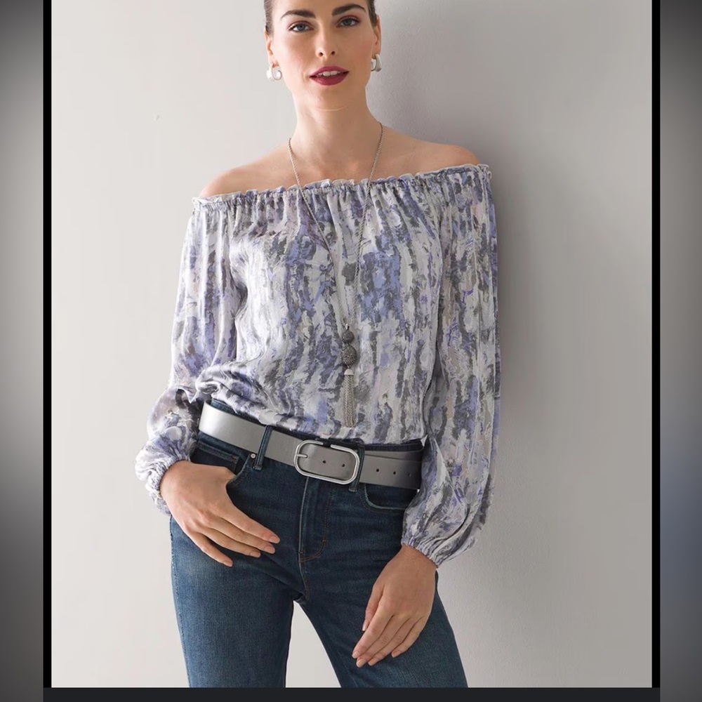 White House Black Market off the shoulder blouse day or night where Large